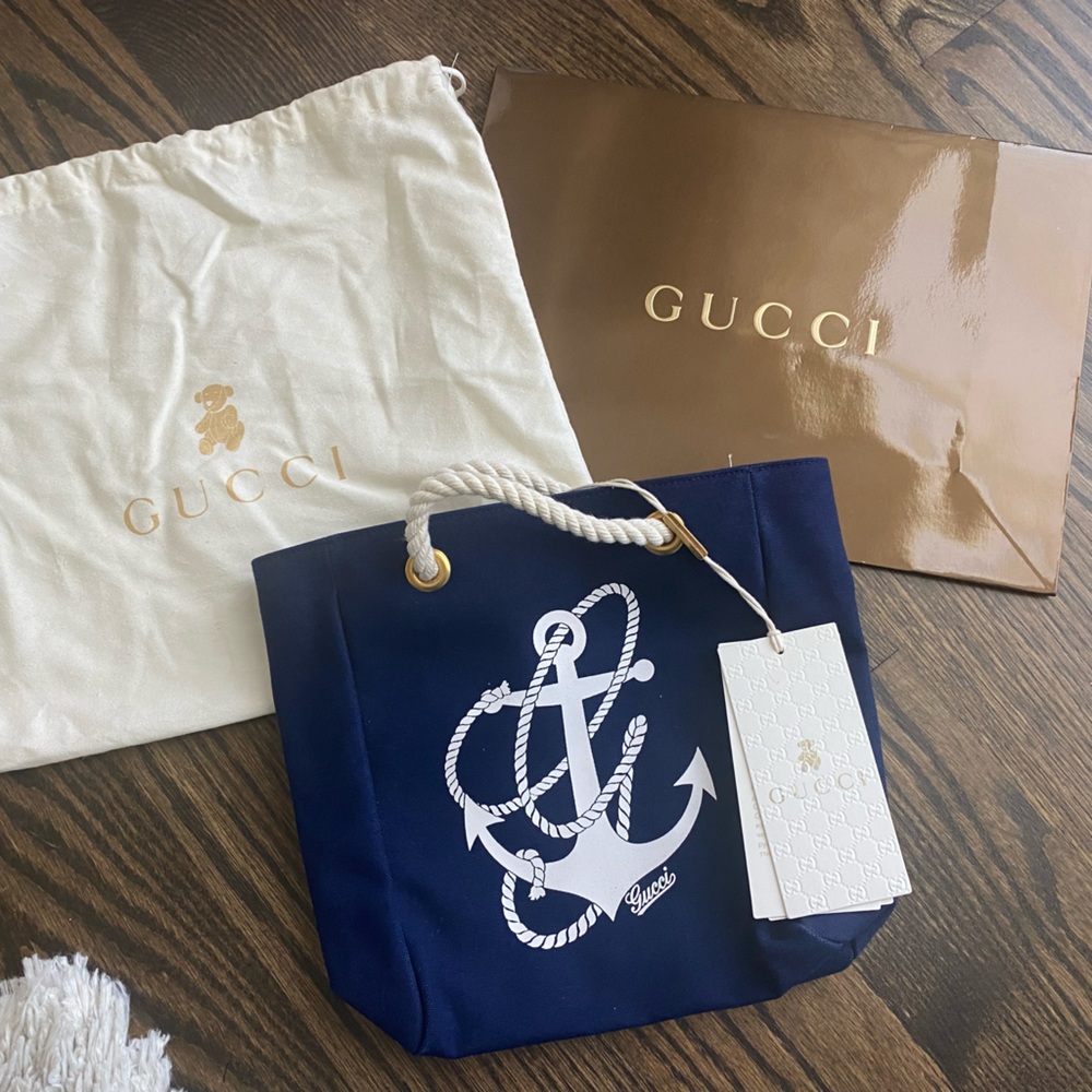Gucci Navy Anchor Tote with Dust Bag